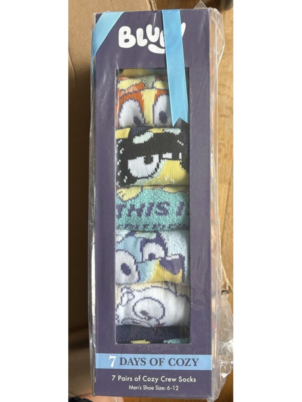 Bluey Mens 7 Days Of Cozy Crew Socks Shoe Size 6-12 Cartoon Novelty Multicolor